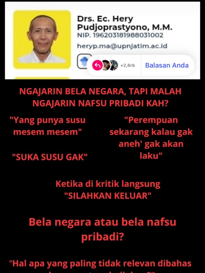 Dugaan pelecehan oleh dosen UPN Veteran Jatim viral di media sosial