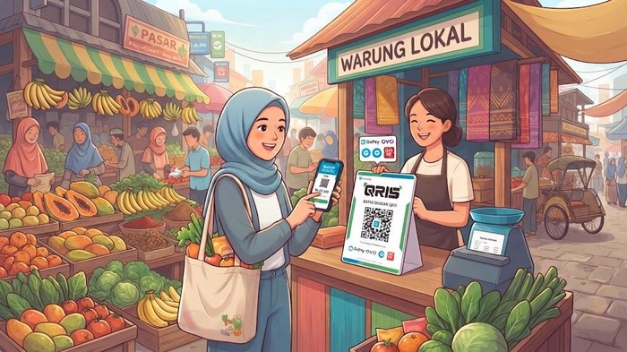 Ilustrasi QRIS di warung lokal.