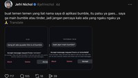 Buat teman-teman yang lihat nama saya di aplikasi bumble, itu palsu ya gaes. Saya ga main bumble atau tinder, jadi jangan percaya kalo ada yang ngaku ngaku ya, tegas Jefri. Foto: Threads @ jefrinichol