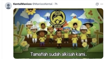 Meme “Tamatlah sudah alkisah kami”. Singkat, padat dan menyakitkan. “Tamatlah sudah alkisah kami” dipakai warganet untuk menggambarkan pupusnya perjalanan Malaysia menuju final. Foto: X.com