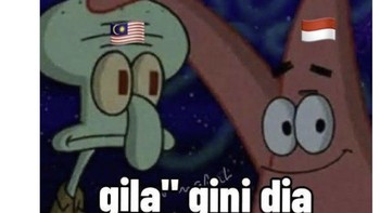 Rivalitas boleh panas, pertemanan jangan putus. Malaysia digambarkan sebagai Squidward yang murung, sementara Indonesia menjadi Patrick yang tetap menganggapnya kawan. Foto: X.com