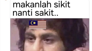 Meme “Makanlah sikit, nanti sakit” Ekspresi lesu dijadikan bahan ledekan untuk menggambarkan perasaan pendukung Malaysia. Menang besar 6-0, tetapi tiket final justru jatuh ke Indonesia. Foto: X.com
