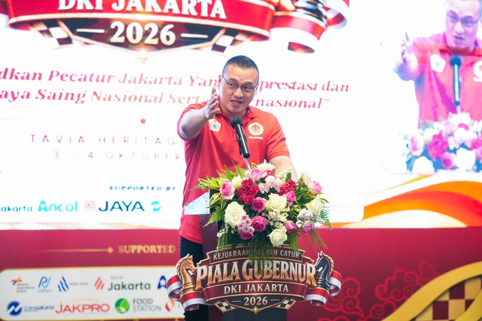 Ketua Umum Percasi (Persatuan Catur Seluruh Indonesia) DKI Jakarta, Hardiyanto Kenneth di Acara Kejurda Catur Piala Gubernur DKI Jakarta Tahun 2026. Foto. Dok: Percasi DKI Jakarta.