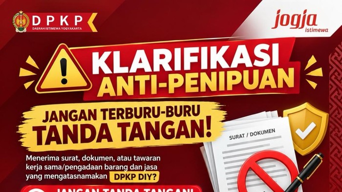 Pemberitahuan Dinas Pertanian dan Ketahanan Pangan (DPKP) Daerah Istimewa Yogyakarta (DIY) agar masyarakat tidak menjadi korban penipuan.