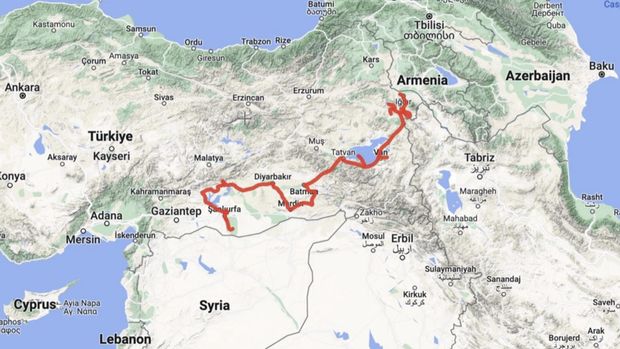 Rute perjalanan dalam paket Bahtera Nuh di Turki oleh noahsarkscans