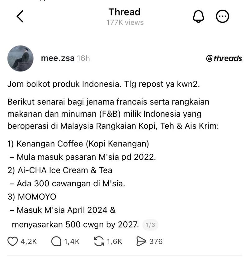 Boikot restoran Indonesia Boikot restoran Indonesia di Malaysia akibat dugaan unsur penghinaan
