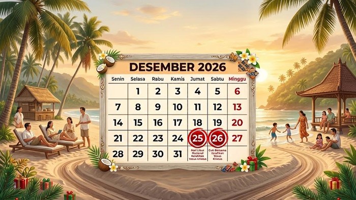 Ilustrasi kalender Desember 2026.