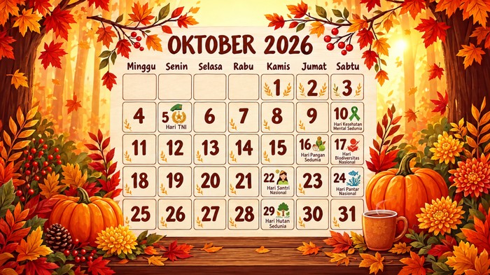Ilustrasi kalender Oktober 2026.