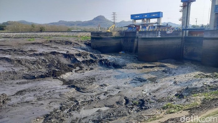 Proses flushing Bendungan Sengguruh, Kepanjen, Kabupaten Malang.