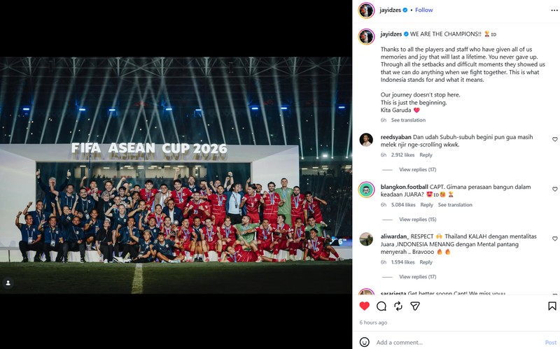 Euforia kemenangan Timnas Indonesia semalam lawan Thailand di final FIFA ASEAN 2026 masih terasa sampai hari ini.