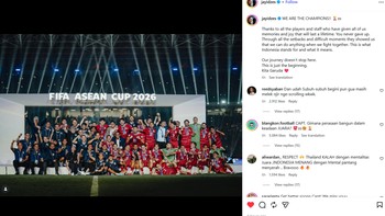 Kapten Timnas, Jay Idzes, meski tidak tampil di turnamen ini, tetap bangga kepada rekan-rekannya usai berhasil juara. Foto: Screenshot