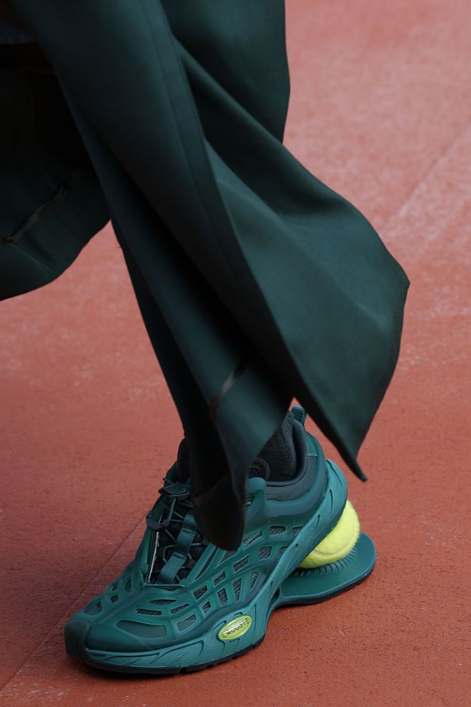 PARIS, FRANCE - OCTOBER 4: (EDITORIAL USE ONLY - For Non-Editorial use please seek approval from Fashion House) A model walks the runway during the Lacoste Womenswear Spring/Summer 2027 show as part of Paris Fashion Week on October 4, 2026 in Paris, France. (Photo by Peter White/Getty Images)