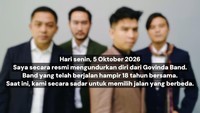 Bismillahirrahmanirrahim Assalamualaikum Wa Rahmatullahi Wa Barakatuh. Sebuah pemberitahuan, sebuah perpisahan. Dari saya, dan teman teman Govinda. Tepat hari senin, 5 Oktober 2026. Saya secara resmi mengundurkan diri dari Govinda Band. Band yang telah berjalan hampir 18 tahun bersama, Hari ini kami secara sadar, untuk memilih jalan yang berbeda, tulisnya dalam Instagram miliknya dilihat detikcom, Selasa (6/10/2026).  Foto: dok instagram Muhammad Irfan Hadari