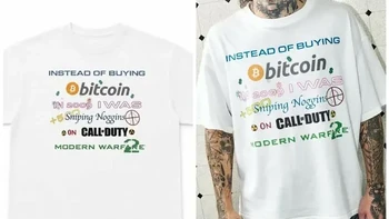 Menyesal tidak beli Bitcoin sejak 2009? Drought mengabadikan penyesalan klasik warga internet itu lewat kaus bertuliskan memilih main Call of Duty: Modern Warfare ketimbang membeli Bitcoin. Relate? Foto: via Boredpanda