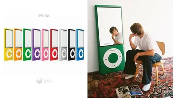 iPod raksasa, tapi bukan untuk mendengarkan musik. Pemutar musik ikonik Apple ini dibesarkan menjadi cermin. Click Wheel-nya mungkin tak bisa memutar lagu, tapi sukses memutar kenangan. Foto: via Boredpanda