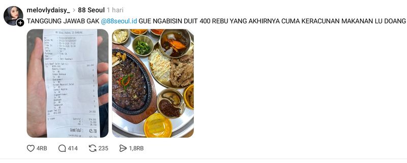 Heboh! 5 Pelanggan Komplain Jatuh Sakit Usai Makan di Resto Korea Bandung Heboh! 5 Pelanggan Komplain Jatuh Sakit Usai Makan di Resto Korea Bandung