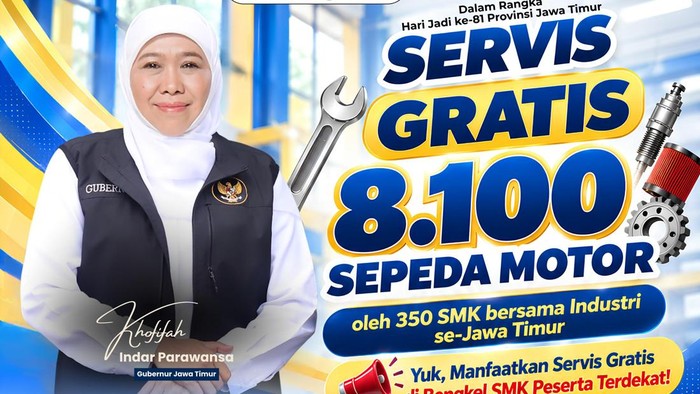 Khofifah Ajak Masyarakat Manfaatkan Servis Gratis Untuk 8.100 Sepeda Motor