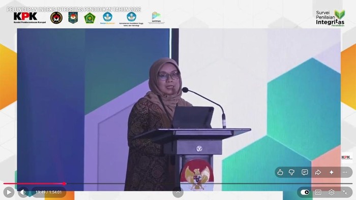 Plh Deputi Bidang Pendidikan dan Peran Serta Masyarakat KPK Dian Novianthi Peluncuran Indeks Integritas Pendidikan 2026 pada Selasa (6/10/2026).