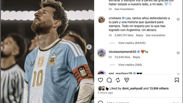 Ronaldo tulis pesan haru di IG Messi Ronaldo tulis pesan haru di IG Messi