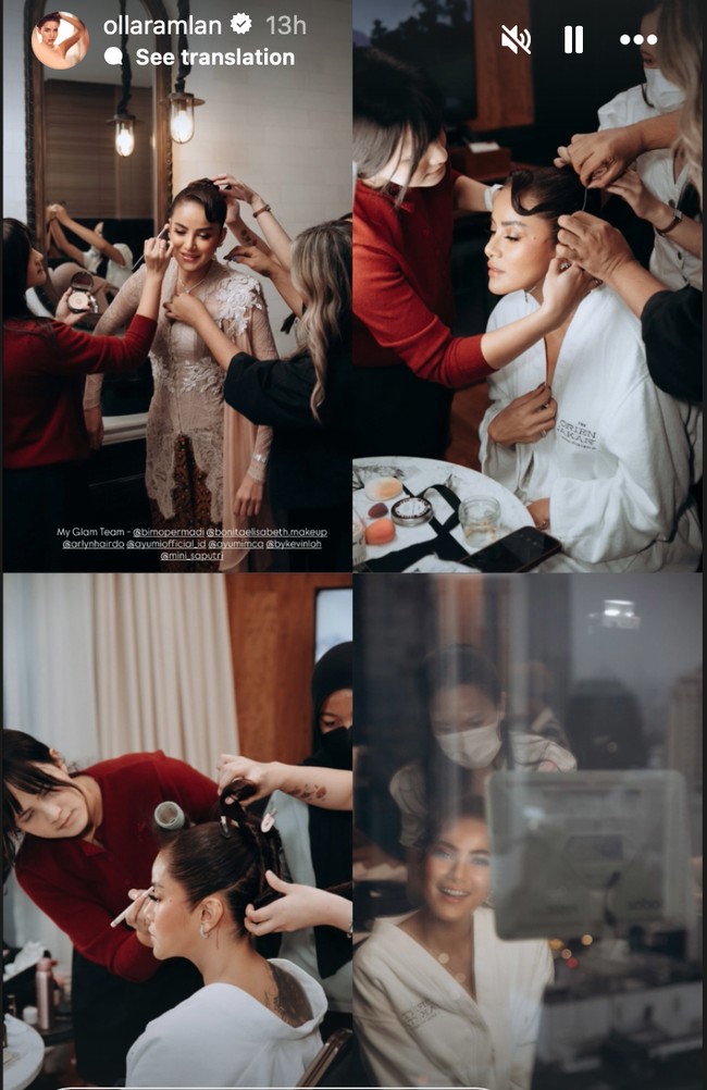 Dalam salah satu unggahan Instagram Story miliknya, Olla membagikan proses makeup dan penataan rambutnya. Tampil totalitas, ia memilih menggunakan jasa MUA dan fashion stylist. Foto: Instagram/@ollaramlan