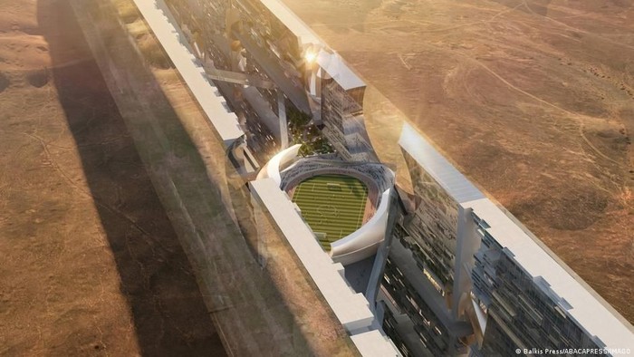 Stadion Neom, salah satu stadion yang direncanakan untuk Piala Dunia 2034, kemungkinan besar tidak akan dibangun (Balkis Press/ABACAPRESS/IMAGO)