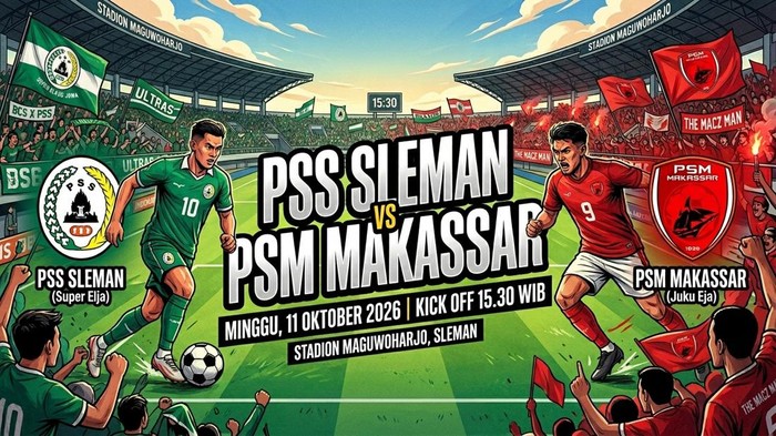Ilustrasi laga PSS melawan PSM di Stadion Maguwoharjo Sleman, Minggu (11/10/2026).