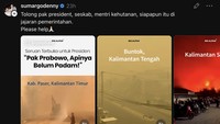 Denny Sumargo juga terus bekerja keras untuk mengingatkan soal bencana kebakaran hutan ini. Tolong pak president, seskab, mentri kehutanan, siapapun itu di jajaran pemerintahan. Please help, bebernya. Foto: dok threads Denny Sumargo.