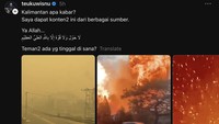 Dalam akun Threads miliknya, Teuku Wisnu, mengingatkan kebakaran hutan dan lahan di Kalimantan dan Sumatera sampai sekarang masih ada. Kalimantan apa kabar? Saya dapat konten2 ini dari berbagai sumber. Ya Allah… Teman2 ada yg tinggal di sana?, kata Teuku Wisnu. Foto: dok threads teuku Wisnu.