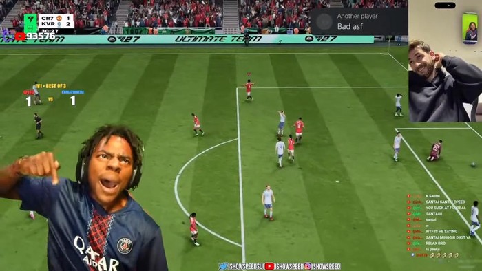 Aksi IShowSpeed saat main FIFA melawan Kvaratskhelia bikin ngakak. Ia berteriak Santai dan Aku Terbaik di Dunia hingga lawannya kebingungan.