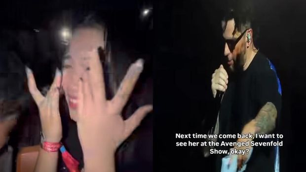 Konser Avenged Sevenfold Jakarta dipenuhi kejutan manis, mulai dari lamaran romantis penonton hingga gender reveal yang diumumkan langsung oleh M. Shadows. Konser Avenged Sevenfold Jakarta dipenuhi kejutan manis, mulai dari lamaran romantis penonton hingga gender reveal yang diumumkan langsung oleh M. Shadows.