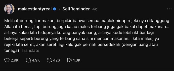 Maia Estianty dalam akun Threads miliknya