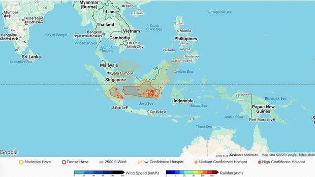 Pantauan terkini kabut asap dari Kalimantan dan Sumatera yang menyebar hingga Malaysia, Singapura, dan Filipina. (dok ASEAN Specialised Meteorological Centre atau ASMC) Pantauan terkini kabut asap dari Kalimantan dan Sumatera yang menyebar hingga Malaysia, Singapura, dan Filipina. (dok ASEAN Specialised Meteorological Centre atau ASMC)