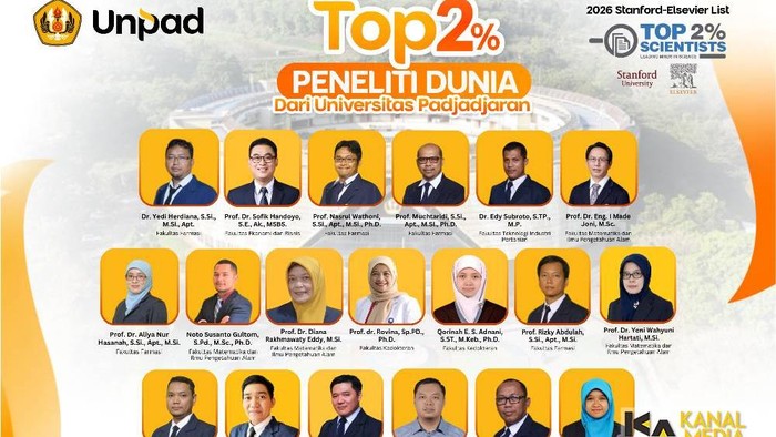 Sebanyak 19 dosen Unpad masuk ke dalam jajaran Worlds Top 2% Scientists 2026)
