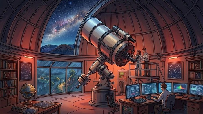Ilustrasi planetarium dan observatorium.