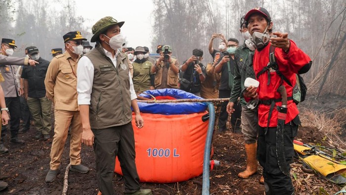 Menhut Raja Juli Antoni melakukan pengecekan pemadaman di lapangan, tepatnya di KM 23 TN Sebangau, Selasa (13/10/2026).