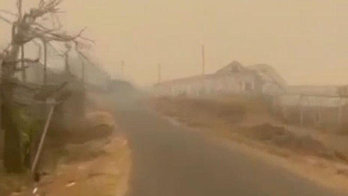 Suasana di Tanah Merah, Kabupaten Boven Digoel, akibat kabut asap imbas karhutla menyebabkan sekolah dilakukan secara daring. 