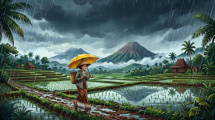 Ilustrasi musim hujan di Jawa Timur.