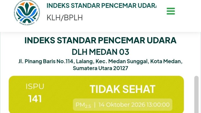 Tangkapan layar halaman ISPU Kementerian Lingkungan Hidup.