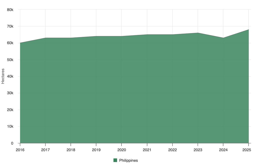 Perkembangan Luas Panen Sawit Filipina 2016–2025 Perkembangan Luas Panen Sawit Filipina 2016–2025