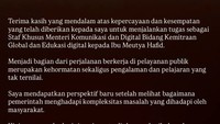 Terima kasih yang mendalam atas kepercayaan dan kesempatan yang telah diberikan kepada saya, untuk menjalankan tugas sebagai Staf Khusus Menteri Komunikasi dan Digital Bidang Kemitraan Global dan Edukasi Digital kepada Ibu Meutya Hafid, buka Raline Shah dilihat detikcom, Rabu (14/10/2026).  Foto: dok instagram Raline Shah