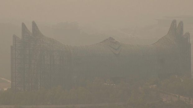 IKN diselimuti kabut asap karhutla. IKN diselimuti kabut asap karhutla.