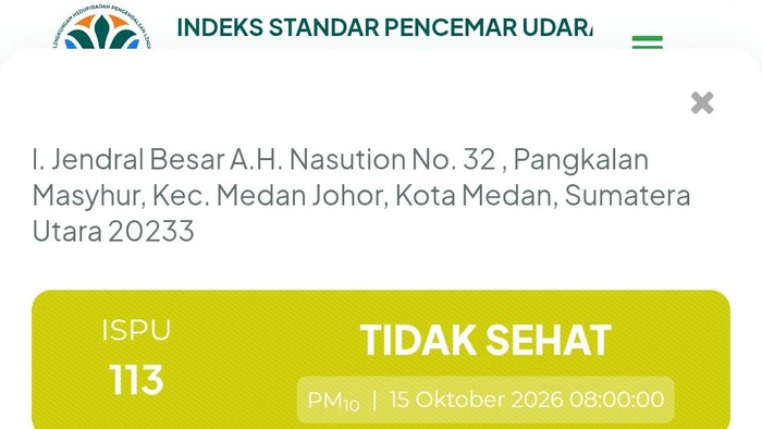 Tangkapan layar halaman ISPU Kementerian Lingkungan Hidup.