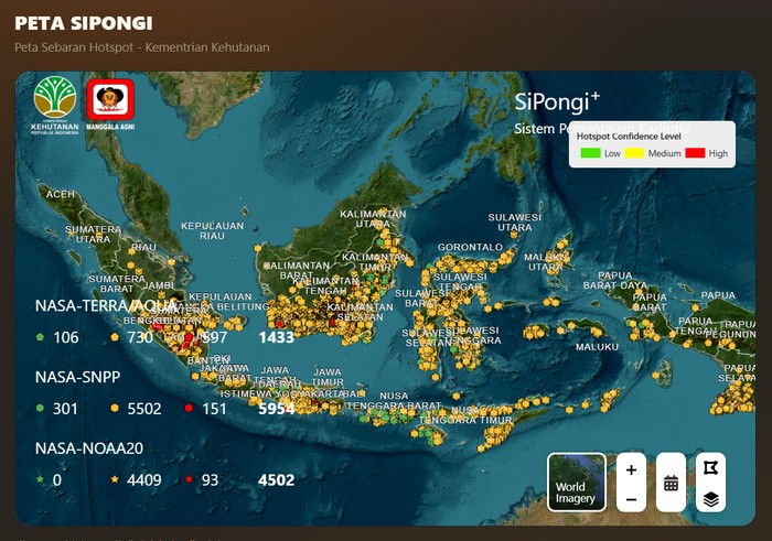 Peta Sebaran Hotspot - Kementerian Kehutanan. (Tangkapan layar laman BNPB)
