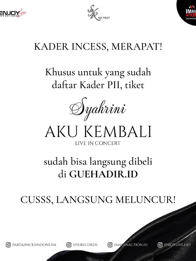Khusus Kader Partai Inces Indonesia, Tiket Konser Syahrini Sudah Bisa Dibeli!
