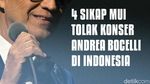 4 Sikap MUI Tolak Konser Andrea Bocelli