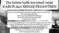 Gamyla menuliskan setelah kabur dari rehab pesantren, Aron belum kembali ke rumah. Foto: Instagram @gamylaashab