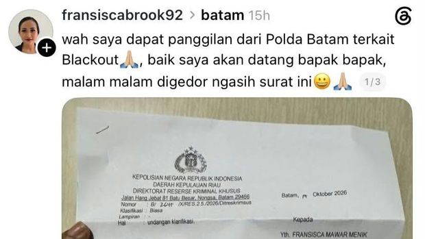 Blackout Batam Tangkapan Layar posting viral di media sosial.