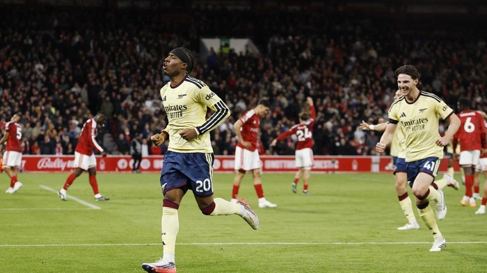 Soccer Football - Premier League - Nottingham Forest v Arsenal - The City Ground, Nottingham, Britain - October 18, 2026 Arsenals Noni Madueke celebrates scoring their first goal Action Images via Reuters/Jason Cairnduff EDITORIAL USE ONLY. NO USE WITH UNAUTHORIZED AUDIO, VIDEO, DATA, FIXTURE LISTS, CLUB/LEAGUE LOGOS OR LIVE SERVICES. ONLINE IN-MATCH USE LIMITED TO 120 IMAGES, NO VIDEO EMULATION. NO USE IN BETTING, GAMES OR SINGLE CLUB/LEAGUE/PLAYER PUBLICATIONS. PLEASE CONTACT YOUR ACCOUNT REPRESENTATIVE FOR FURTHER DETAILS..
