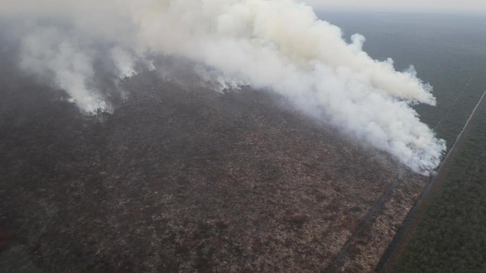 Asap karhutla yang terpantau di wilayah Sumsel dari pantauan udara.