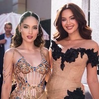 Bagian atas gaun dihiasi detail berkilau dengan perpaduan warna emas dan biru. Potongan korset yang mengikuti bentuk tubuh juga membuat siluet penampilan Cinta terlihat tegas.&nbsp;Foto: Instagram/@claurakiehl